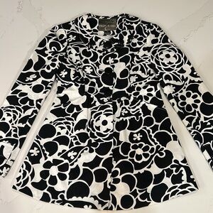 Mac & Jac Button down Long Blazer Long Jacket Lined Pattern Black White Size 2